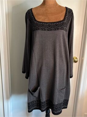Style&co. Gray Black Geometric Knit Tunic Sweater 52% Cotton Women’s 2X Chic